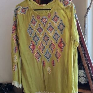 Johnny Was Embroidered Long Sleeve Top
